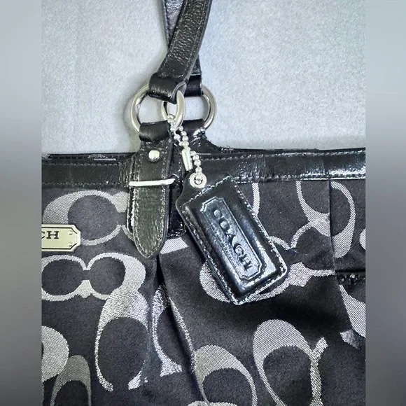 Coach Women's Metallic Silver Black SoHo Signature Shoulder Bag Tote F19664 Y2K - Picture 3 of 16